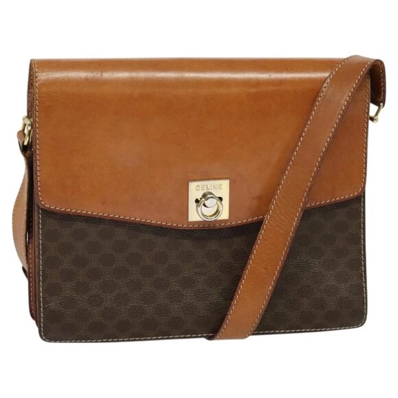 CELINE Macadam Canvas Shoulder Bag PVC Brown Gold Auth - Picture 1 of 15